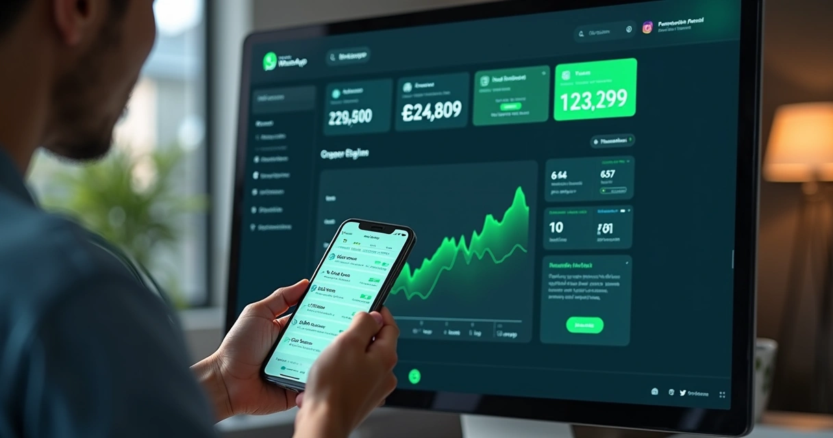 Tela de computador exibindo dashboard de integração do WhatsApp com Braip mostrando automação de mensagens, notificações de vendas e rastreamento de pedidos